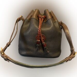Vintage Dooney & Bourke All Weather Leather Tri-Color Drawstring Bucket Bag